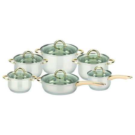 saneey Super Quality18/10 Stainless Steel Cookware Set with Gift Box (12 Pcs S.S Cookware Set w. Golden Coating)