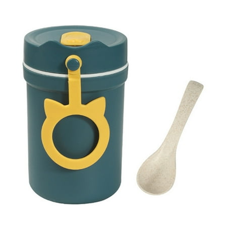 

Double Layer Oatmeal Cup with Lid and Spoon Fashion Portable Plastic Soup Cup New