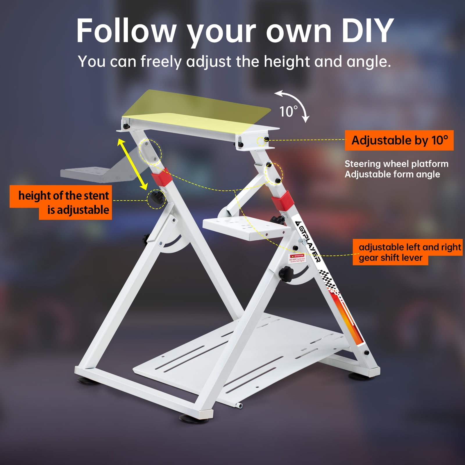 GTPLAYER Simulator Racing Wheel Stand for Logitech & Thrustmaster, Pedals NOT Included ,White(No cup holde)