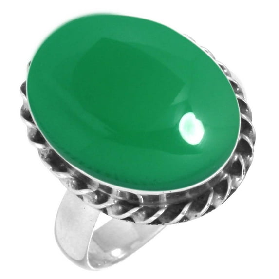 925 Sterling Silver Ring For Women - Girls Genuine Green Onyx Gemstone Silver Ring Size 8 May Birthstone Fashion Silver Ring Size 8 Valentine's Day Gift For Girl Friend Gemstone 925 Silver Jewelry