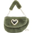 thumbnail image 1 of Bolso de hombro mullido para mujer, bolso cruzado de piel sintética para niñas, bolso de mano, bolso para las axilas, bolso con correas de cadena, verde, 1 of 5