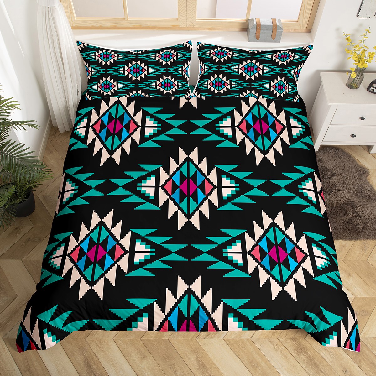 Western Bedding Sets Queen,Southwest Native Aztec Comforter Cover for