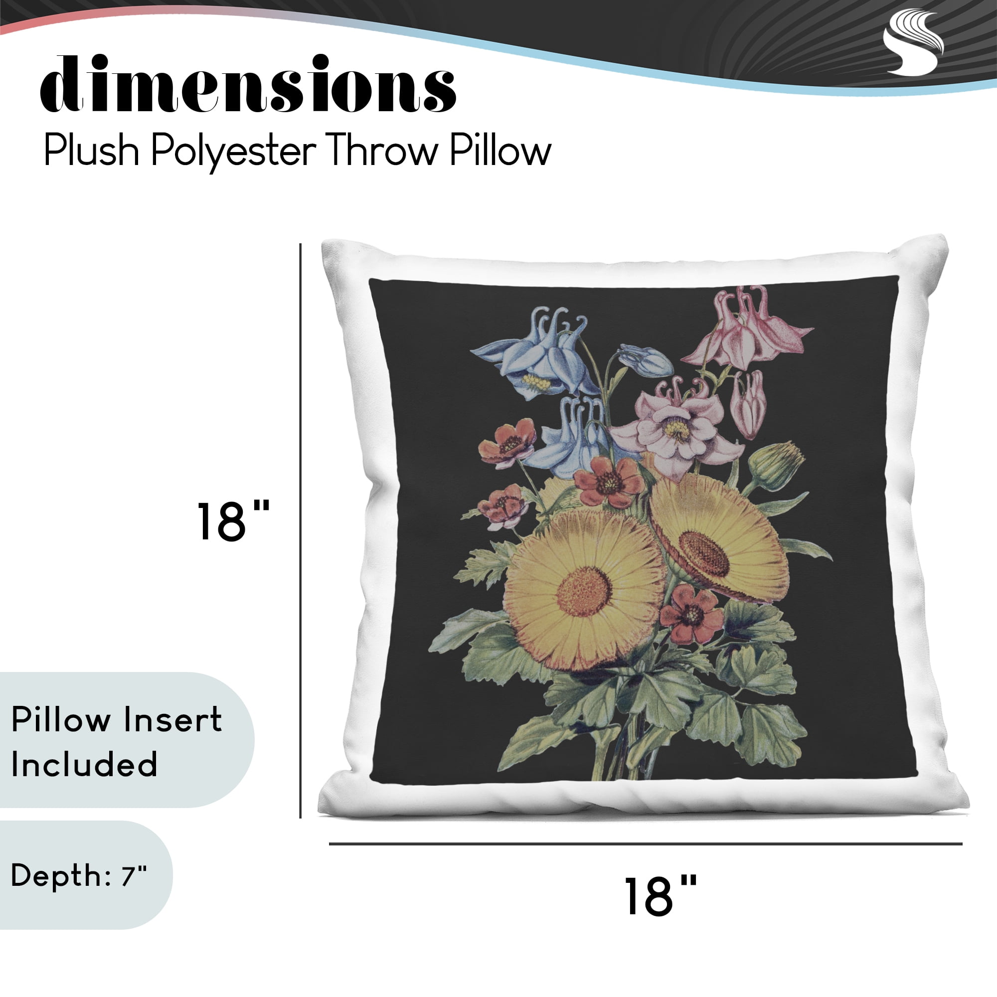 Stupell Industries Flower Bouquet on Black Decorative Printed Throw Pillow, design by Dan Meneely