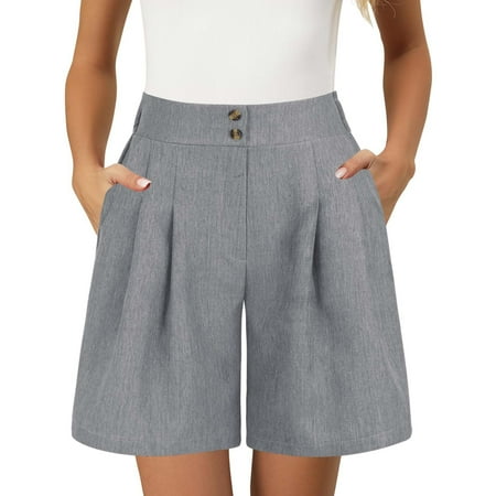 Dndif Clearance Linen Shorts for Women Womens Casual Elastic Waist Shorts High Waist Wide Leg Pleated Business Work Trouser Shorts Without Pockets Beach Shorts for Women Gray XXL