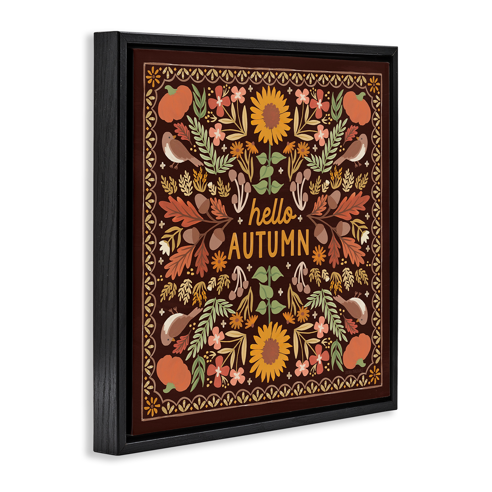 Stupell Industries Hello Autumn on Brown Landscape Painting Black Floater Framed Art Print Wall Art, 25 x 25