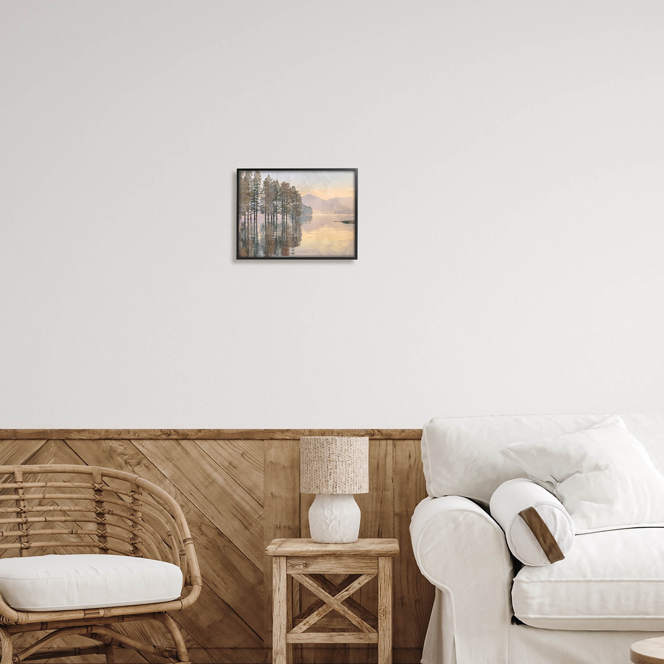 Woodland Lake Reflection Landscape Landscape Graphic Art Black Framed Art Print Wall Art