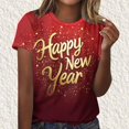 thumbnail image 1 of Fiudx Ofertas Flash Del Día Solo En Línea Camiseta de Manga Corta con Cuello Redondo y Estampado de Año Nuevo Informal a La Moda para Mujer, 1 of 4