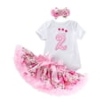 thumbnail image 3 of RTKFRFLM Baby Girls 3-Piece Birthday Dress Set White Short Sleeve Romper with Pink Princess Tutu Skirt and Headband Elegant Party Outfits for and Toddlers Ages 3-24M, 3 of 5
