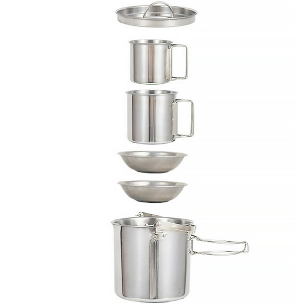 1 juego de cubiertos de acero inoxidable, cuenco plegable, taza portátil para acampar, hervidor para exteriores
