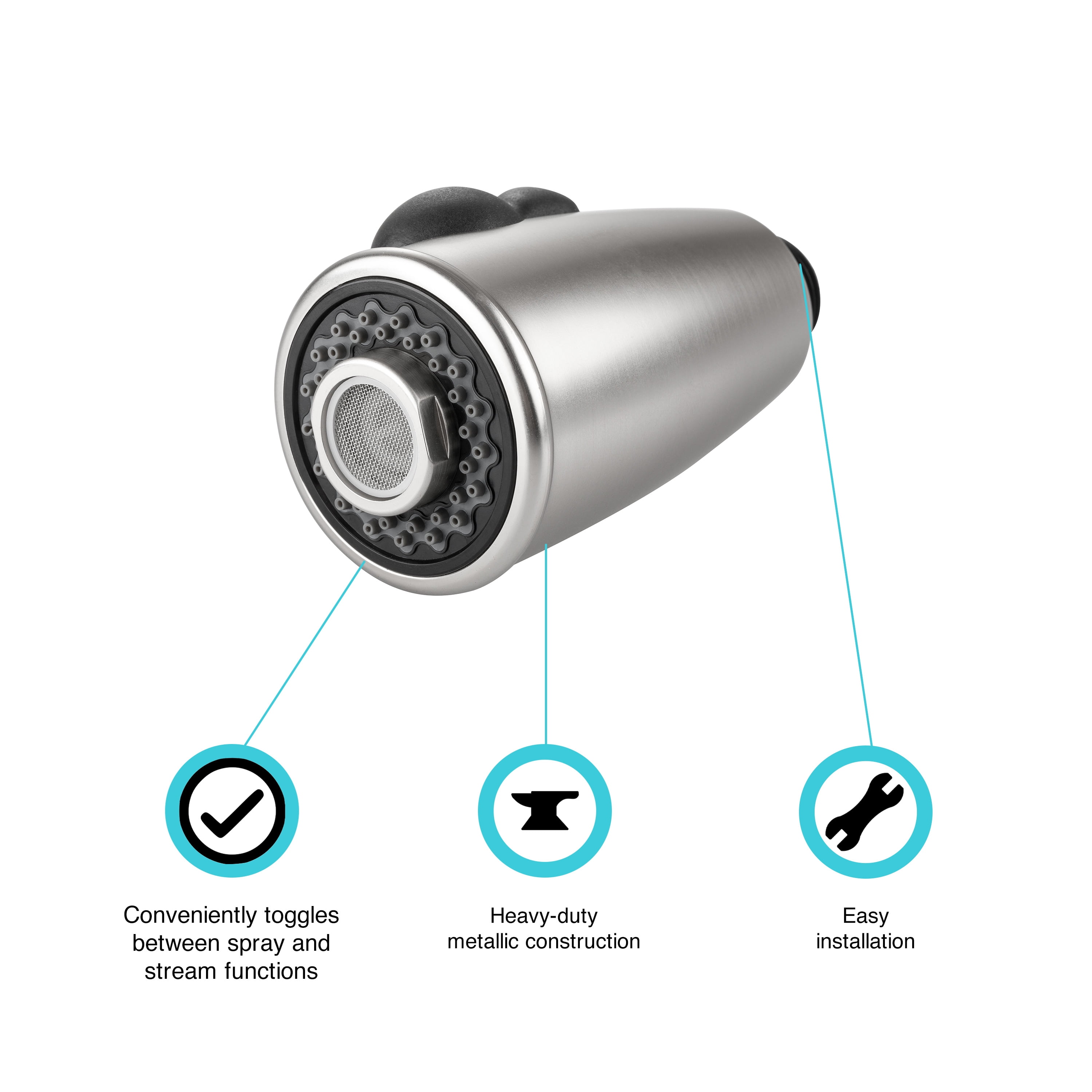 Dura Faucet Pull-Down Sprayer Head Replacement for RV Kitchen Faucet - Satin Nickel
