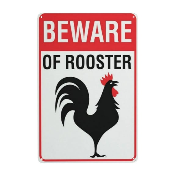 Beware Of Rooster Sign Outdoor Metal Sign for Business Warning Metal Sign Vintage Sign Wall Decor for Home Farm Bar Coffee Shop Club Decoration 8x12Inch