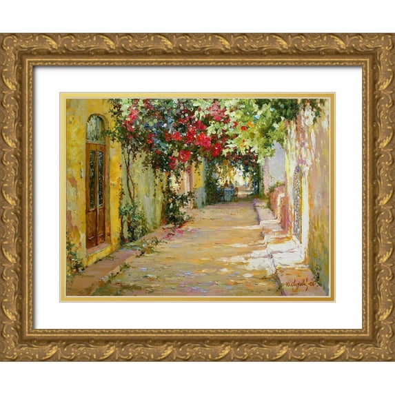 Obuchovsky, Yury 24x19 Gold Ornate Wood Framed with Double Matting Museum Art Print Titled - Golden Street