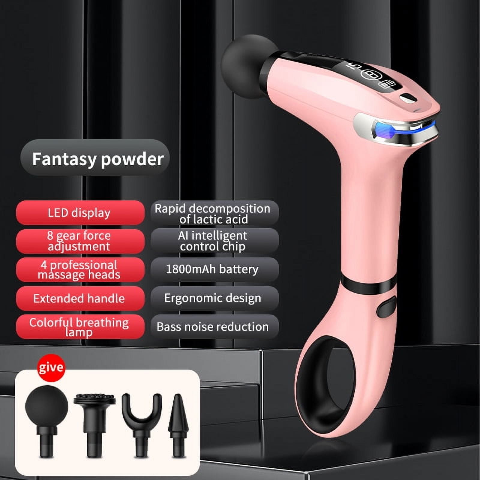 LED Display Fascia Massage Gun Removable Handle Design 4 Replacement Heads Portable Electric Massager for Full Body Relax