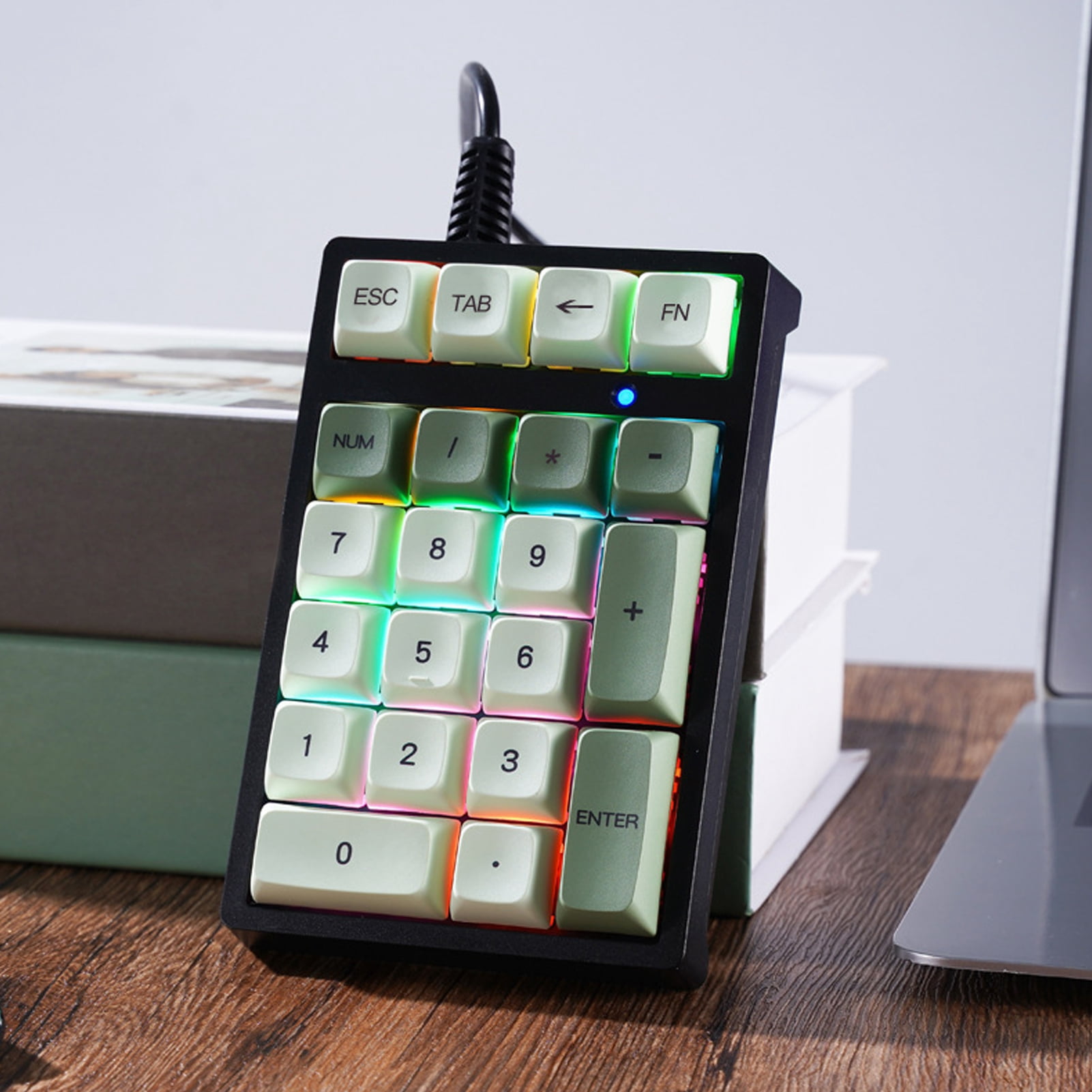 Naierhg Laptop Keypad with Mechanical Green Switches Mechanical Green Switch Laptop Keypad Usb Wired External Number Keyboard 21-key Mechanical for Laptop Cyan