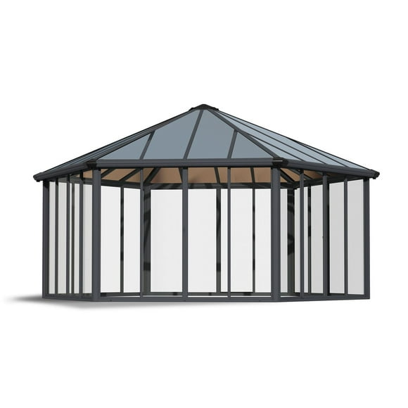Garda 17 ft. x 20 ft. Closed Outdoor Gazebo / Hot Tub Enclosure and Solarium - Grey