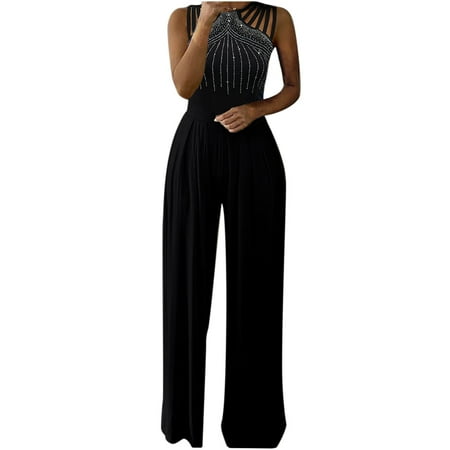 

Womens Jumpsuits Casual Women Jumpsuits Women Diamond Solid Halter Jumpsuit Pajamas Casual Wide Leg Pants