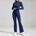 thumbnail image 6 of Tqcoqu Women's Solid 2 Piece Yoga Outfit,Zip Up Cropped Jacket & High Waist Flare Long Pants,Stretch Athletic Workout Plus Size Tracksuit Set for Women,Navy Women's S-XXXXXL, 6 of 7