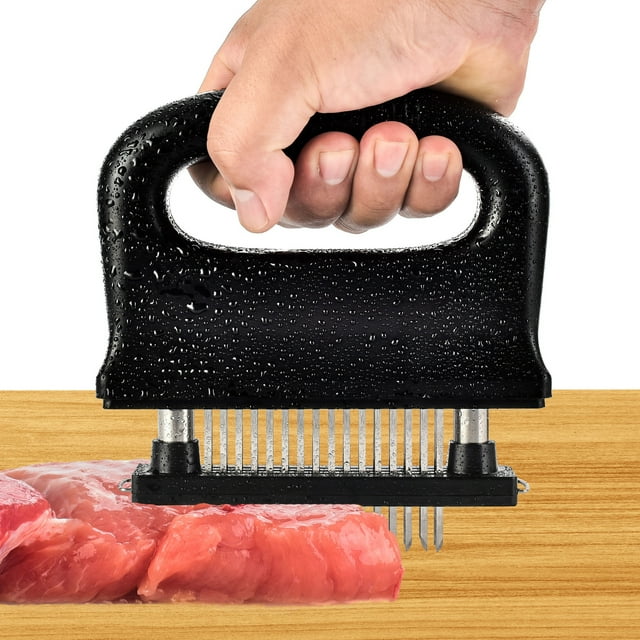 Ablandador de carne grande, ablandador de hoja de aguja ultra afilada de acero inoxidable para ablandar bistec, carne de res con cepillo de limpieza, accesorios de cocina para hornear durade