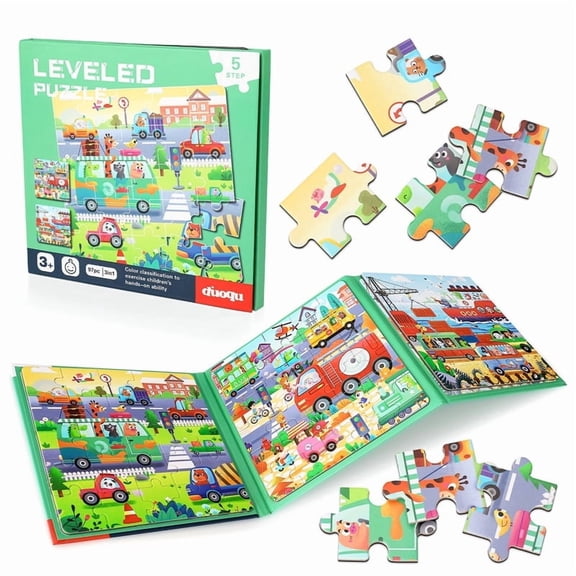 sixwipe Traffic Magnetic Puzzle Set for Kids Ages 3-6, Educational Road Trip Travel Toys, 25-30-42 Pieces Traffic Learning Puzzles, Car Activities & Gifts for Children Girls Boys