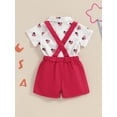 thumbnail image 3 of Suealasg 4th of July Baby Boys Gentleman Suit Short Sleeve Patriotic Heart Print Button Romper with Bow Tie+ Suspender Shorts 2Pcs Newborn Summer Formal Wear Clothes, 3 of 7
