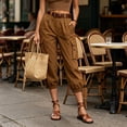 thumbnail image 2 of hlysgo Womens High Waist Cargo Capri Pants with Multi Flap Pockets Drawstring Hem Cropped Trousers Casual Outdoor Hiking Travel Pants Brown,XL, 2 of 5