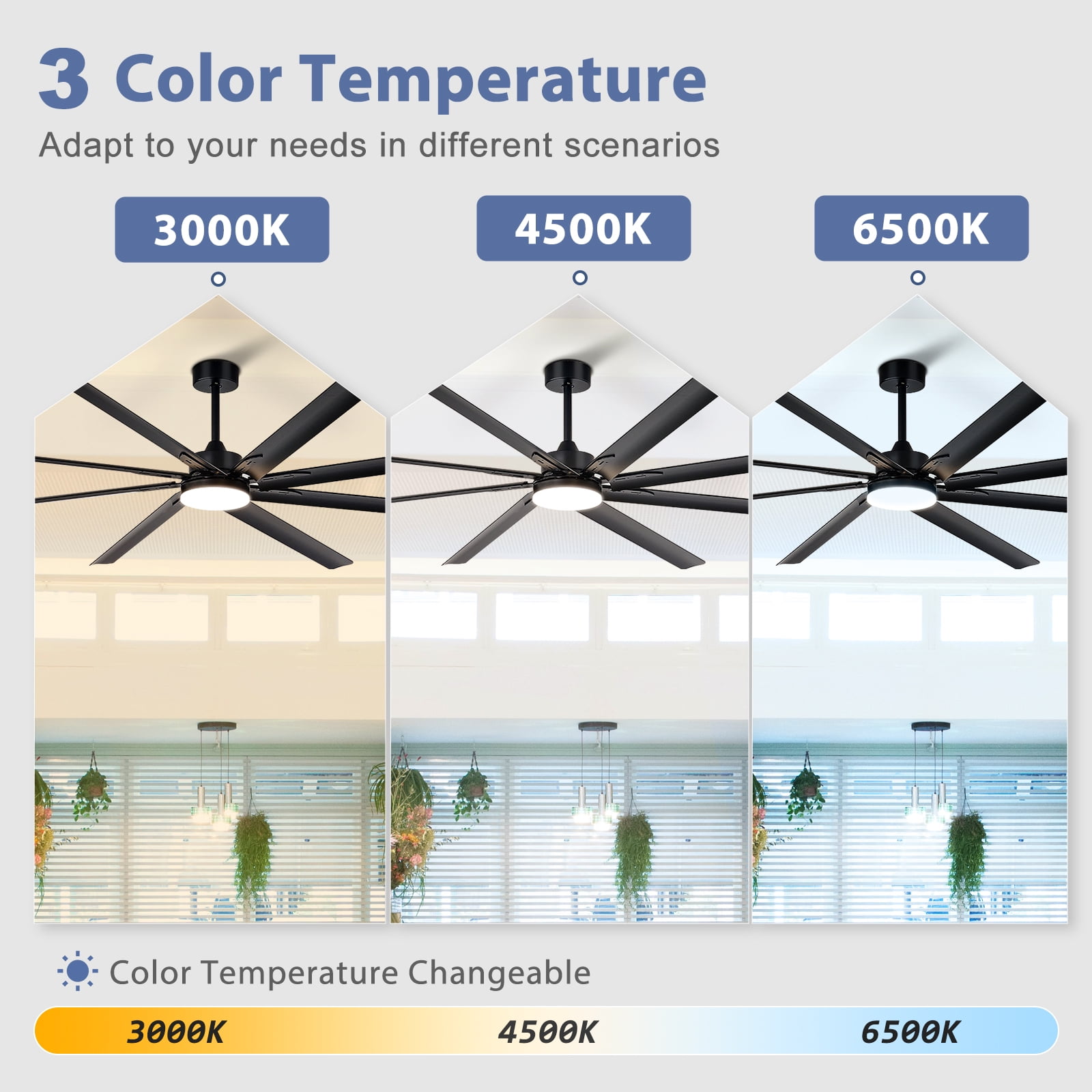 Depuley 100-Inch Industrial Outdoor Ceiling Fan with Light & Remote - High CFM DC Motor for Shop/Garage, Black