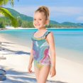 thumbnail image 5 of Girls Ruffle One Piece Swimsuit, Stretchy Fabric for Beach & Pool Activities Rainbow-colored Twists, 5 of 8