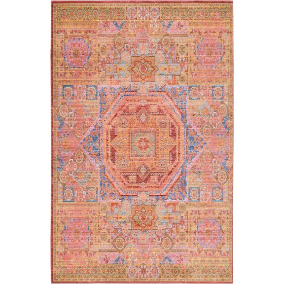 Unique Loom Alto Austin Rug Peach/Brown 5' 1" x 8' Rectangle Border Bohemian Perfect For Living Room Bed Room Dining Room Office