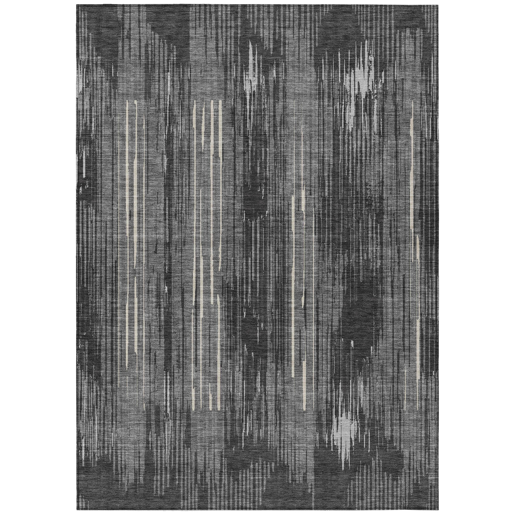 Addison Rugs Chantille Indoor/Outdoor Transitional Stripes Charcoal Washable Rectangle Rug, 8' x 10'