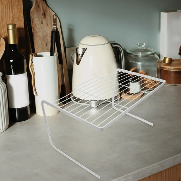 HONMEET Countertop Storage Wire Cabinet Shelf Organizer Sleek Design Kitchen Storage Shelf White Iron 1Pcs