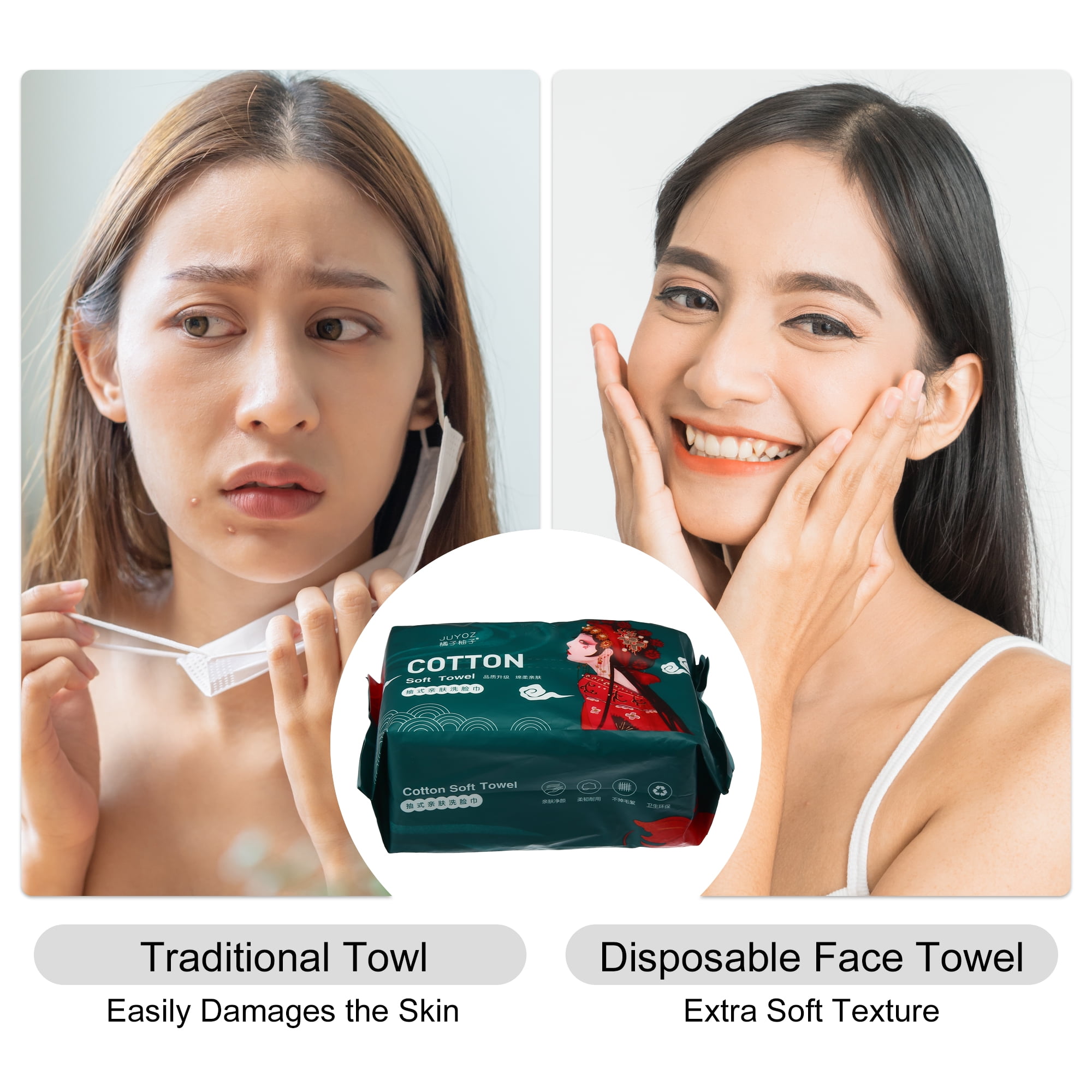 Unique Bargains Pack of 60pcs Disposable Face Towel Tissue Dual-use White 7.87"x5.91"