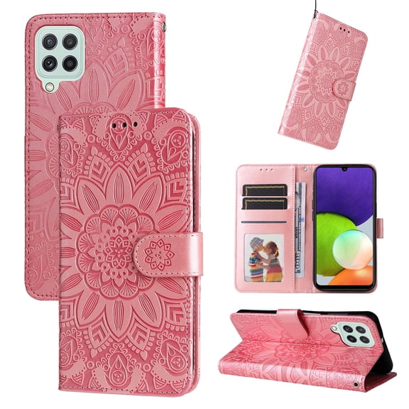For Samsung Galaxy A22 4G / M22 / M32 4G Global Embossed Sunflower Leather Phone Case