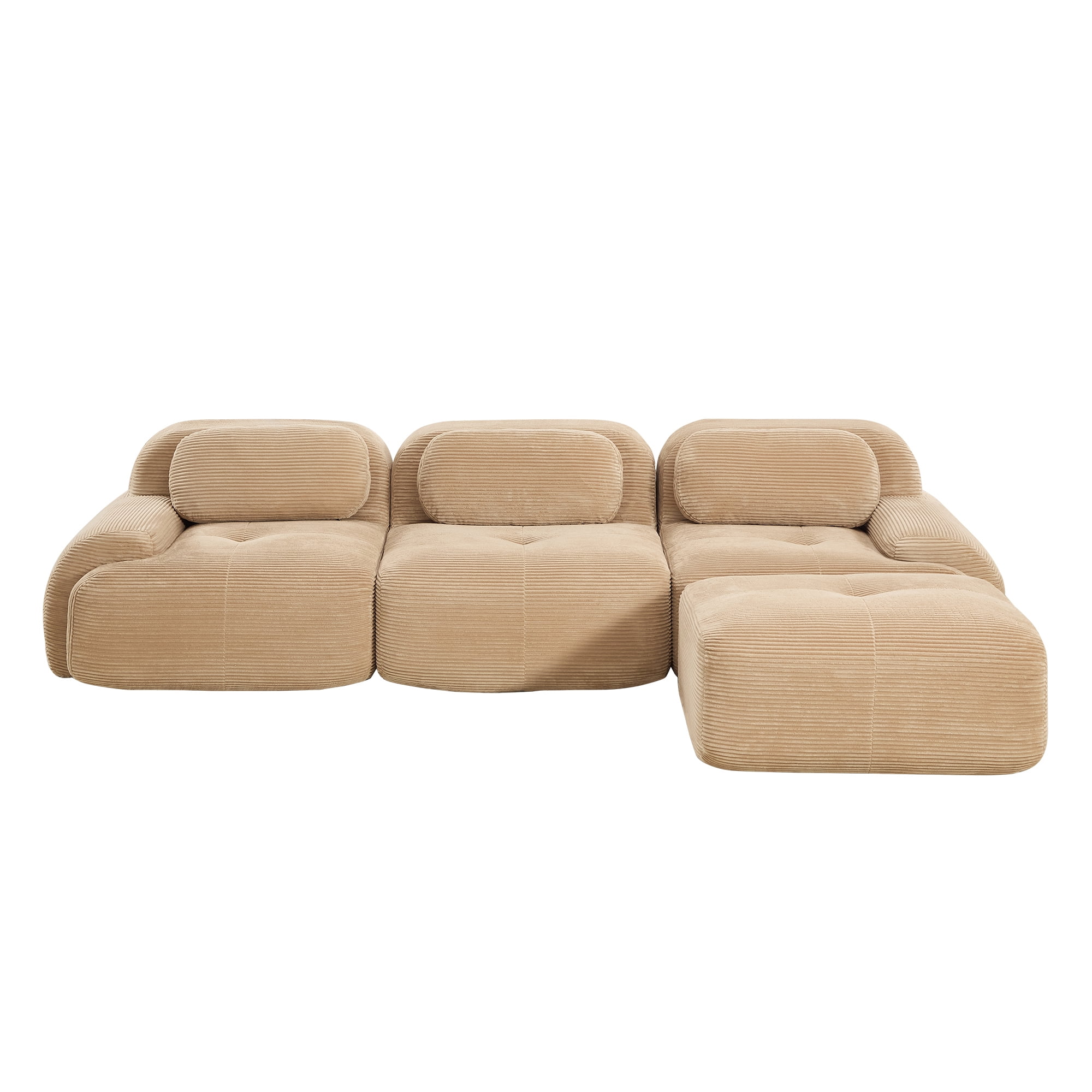 Modular L-Shaped Sectional Sofa with Ottoman, Corduroy 3-Seater Ergonomic Sofa Couch with Curved Armrests for Living Room Bedroom