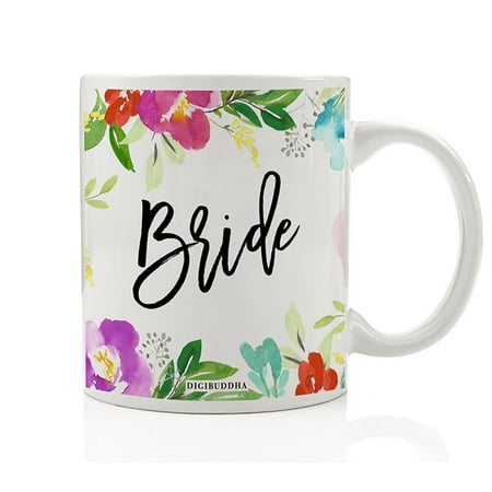 Pretty Floral Bride Coffee Mug Gift Idea Engagement Bachelorette Parties Bridal Shower Soon-to-be-Mrs. Present from Wedding Party Rehearsal Dinner 11oz Lovely Blooms Ceramic Tea Cup Digibuddha