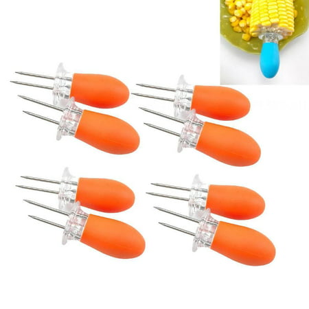 

8 Pieces Stainless Steel Corn Cob Holder Fruit Fork Kitchen Tool Skewers Corn Handle Corn Cob Fork For BBQ Picnic Camping And Party Orange