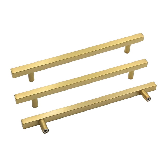 Goldenwarm Tiradores de gabinete de latón cepillado, tiradores de cajones de cocina, centros de orificios de 7,5 pulgadas, Ls1212Gd192, barra cuadrada en T, perillas doradas, manijas de puertas de arm