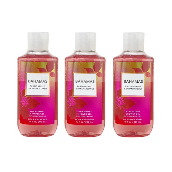 Bath and Body Works Bahamas Passionfruit & Banana Flower 3 Pack Aloe   Vitamin E Shower Gel Set - Full Size