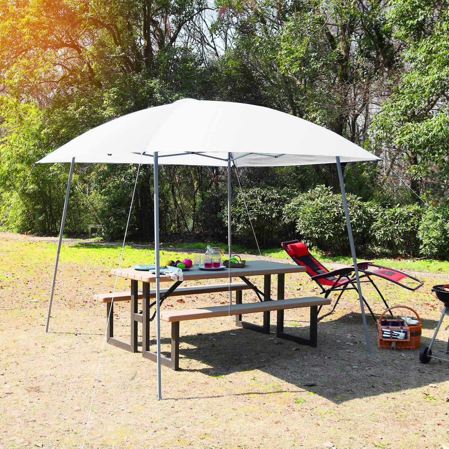 PHI Villa 8x8 Slant Leg UV Block Sun Shade Canopy with Hardware Kits White Shade for Patio Outdoor Garden Events