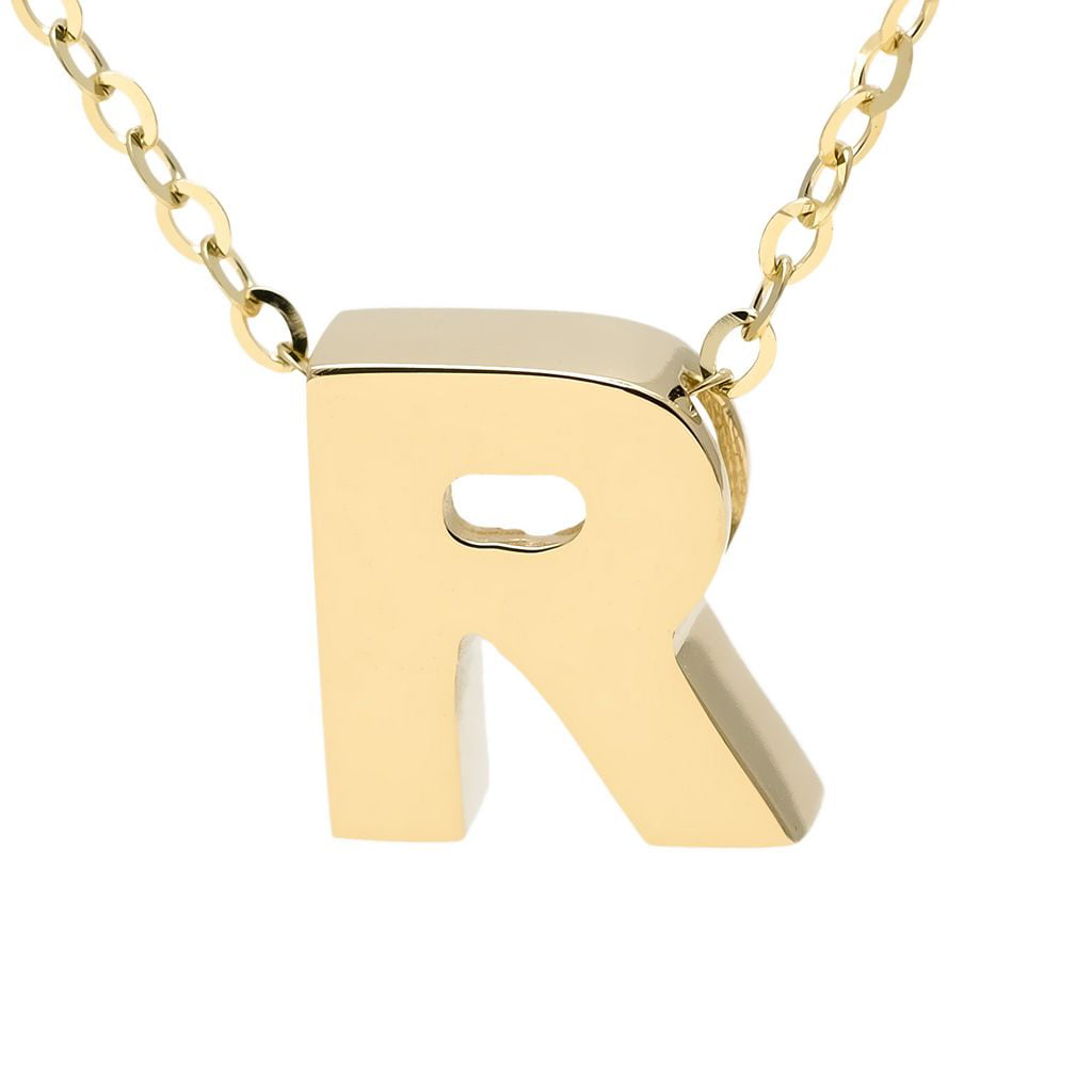 Round Diamond Initial Letter R Charm Pendant Necklace 14K Real Yellow Gold Over 