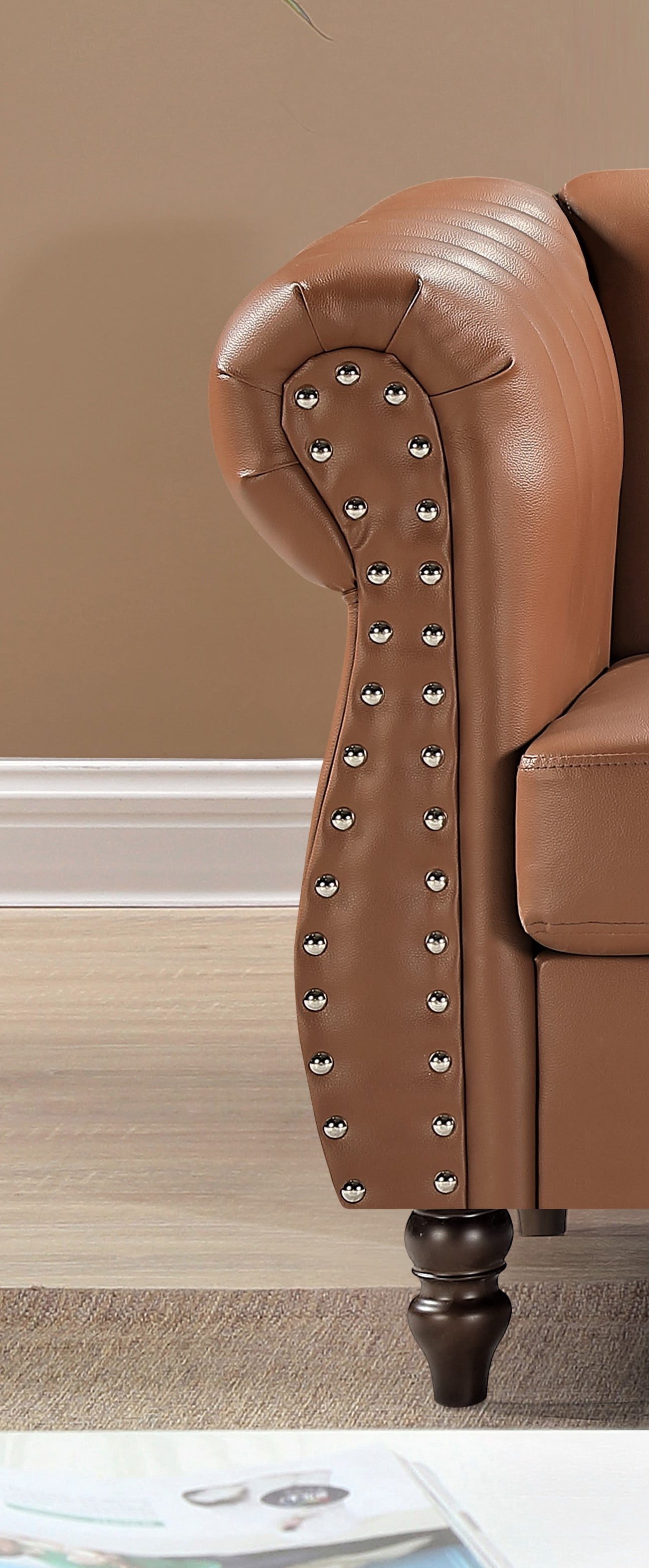 Uspridefurniture Faux Leather Rolled Arms Loveseat, Brown