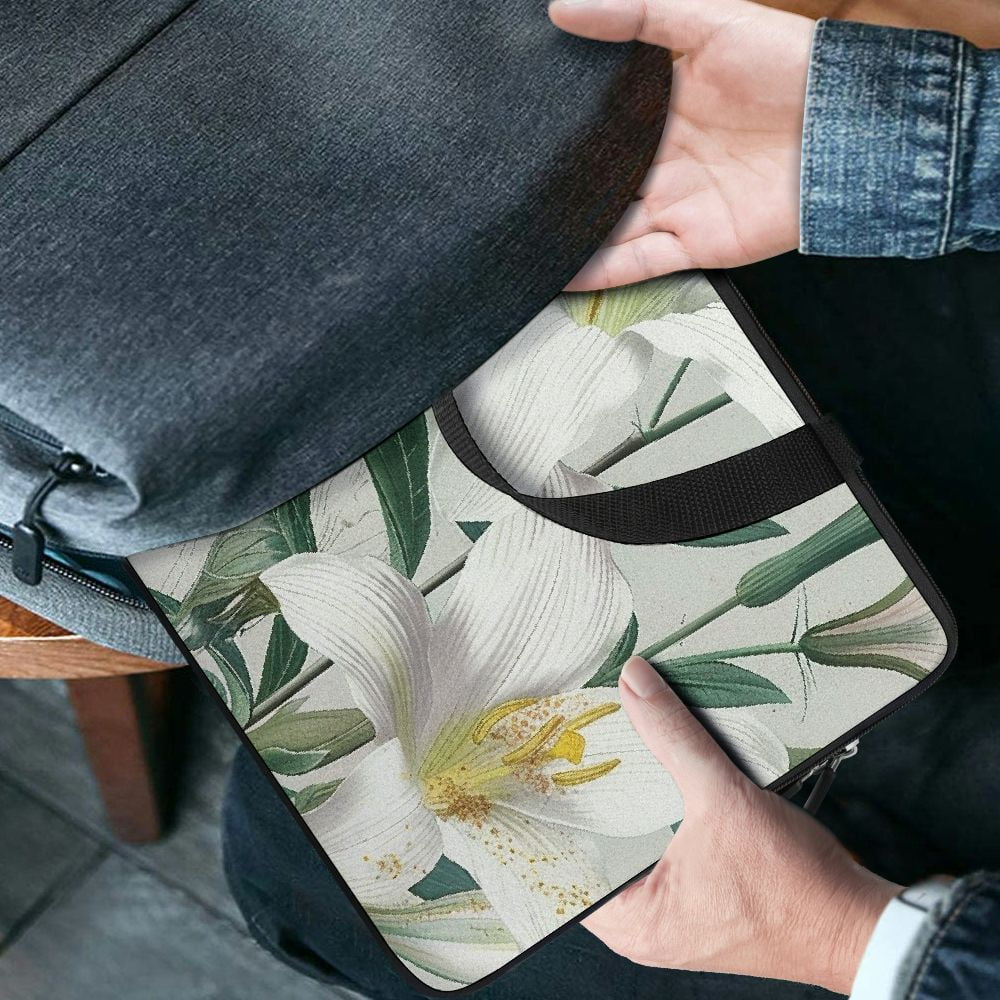 JRXY White Flowers Bug Laptop Bag Protective Handle Case Diving Fabric Soft Carrying Travel Case (Idea) 15inch