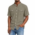 thumbnail image 2 of Cotton Blend Men Short Sleeve /Long Sleeve Button Down Shirts Solid Color Henley Collar Tshirt With Pockets, 2 of 6