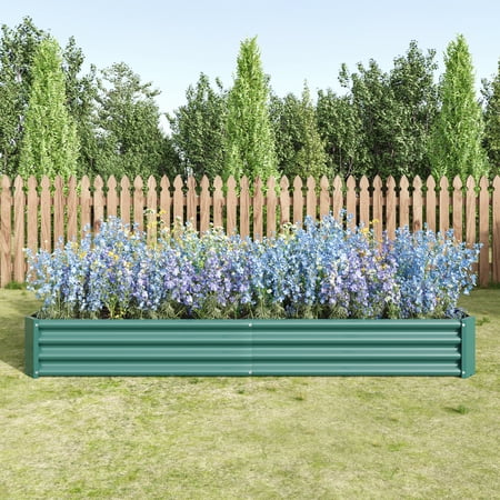 Elio Outdoor Metal 7.6x3.7x1ft Raised Garden Bed, 7.6FT Planter Box, Rust-Resistant, Open Bottom, Sturdy Design for Vegetables, Flowers, Herbs, Green