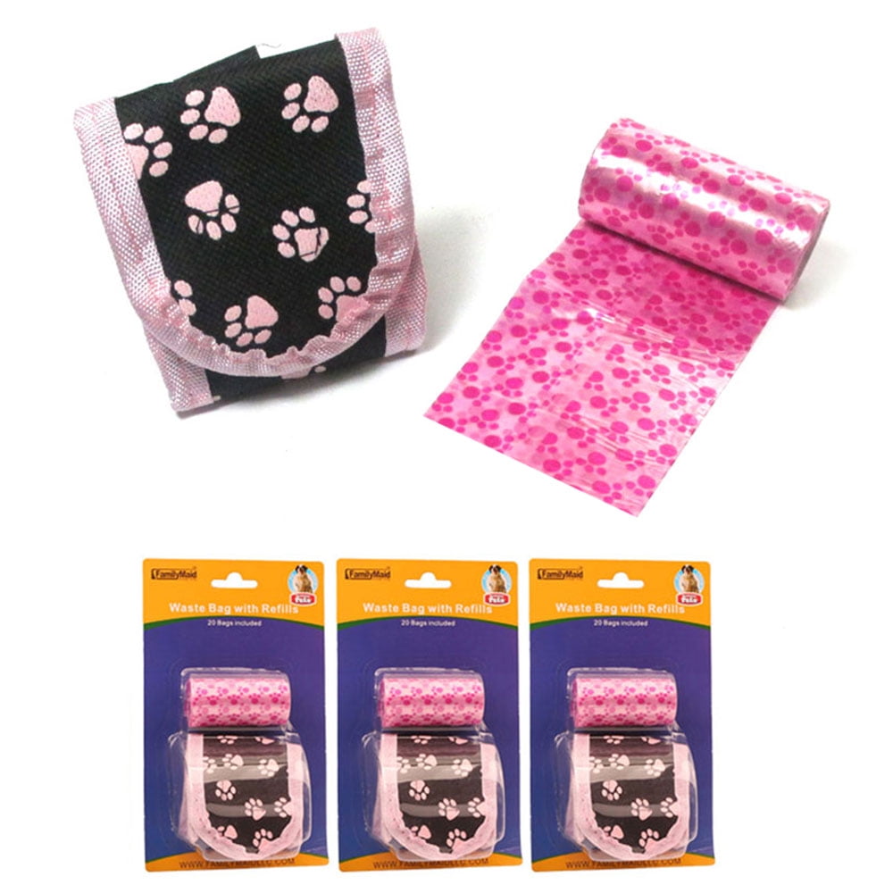3 Pink Dog Waste Bags Refills Dispenser Pet Dog Cat Pickup Poop Bag
