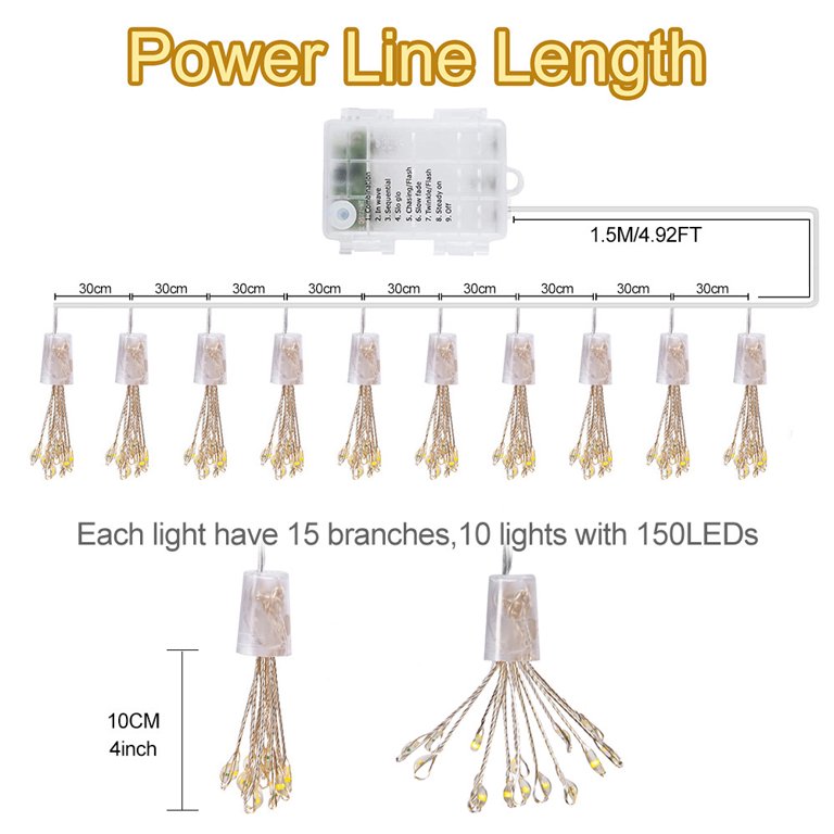 1.5m Fairy Light, Led Firework Light, 8 Flashing Modes, Battery