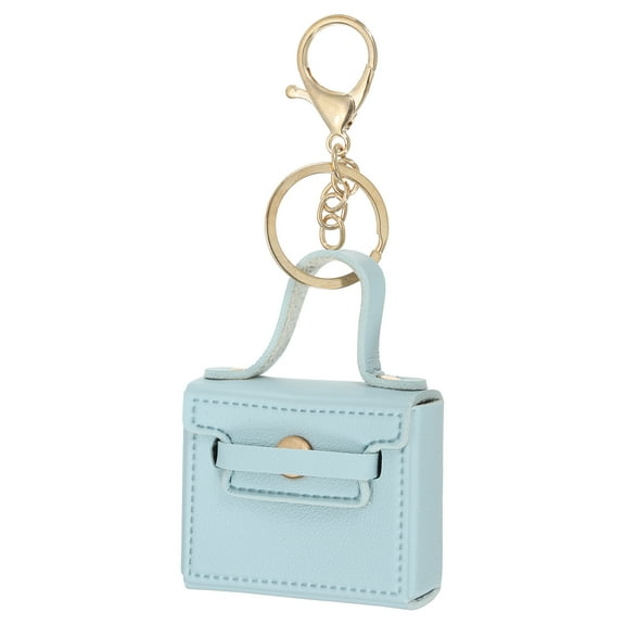 Uxcell PU Leather Handbag Keychain Coin Purse Keychain Earphone Pouch Handbag Decoration Blue