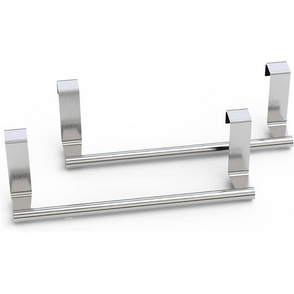 2Pcs Stainless Steel Over Door Towel,Door Towel Rack,Rack Bar Holders for Fit On Over Cabinet,Kitchen Cabinet Towel Holder,Door Hanger Hooks for Hanging,Bathroom