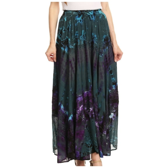 Sakkas Ester Womens Simple Boho Maxi Full circle Tie-dye Skirt with Elastic Waist - Gray - One Size