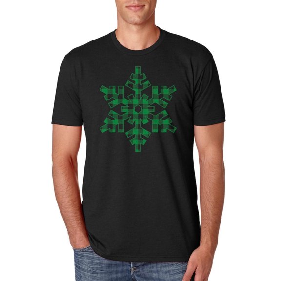 Women's Green Plaid Snowflake Graphic Tee, Loose Short Sleeve T-Shirt, Casual Tops，Round neck，Retro，cotton，black，S-5XL