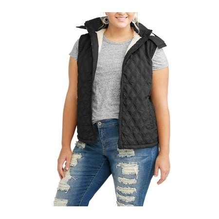 Reversible Quilted Vest - BESTOW Women's Plus-Size Sherpa Lined Quilted Hooded Vest
